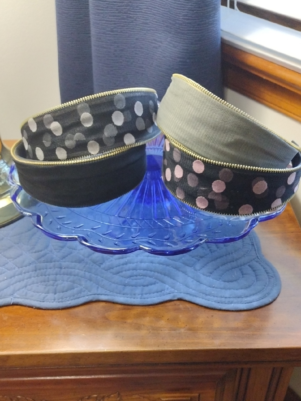 Polka Dot Zipper Headband Set - Black and Gray